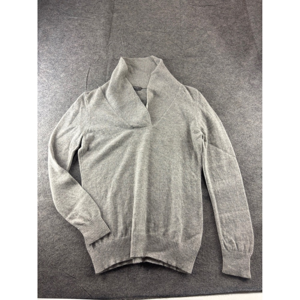 Charter Club 100% Cashmere Shawl Collar V-Neck Sweater Gray Womens M Preppy